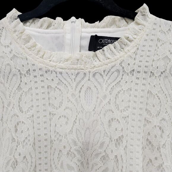 Outrageous Fortune Ivory Lace‎ High Neck Bishop Sleeve Tunic Shift Dress Size 12 - Picture 10 of 12